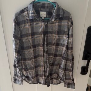 American Eagle Outfitters Plaid Button-Down Shirt in Gray and Brown
